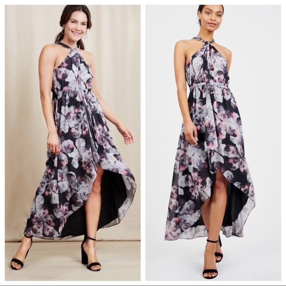 Badgley Mischka High Low Halter Dress size L - Picture 2 of 9